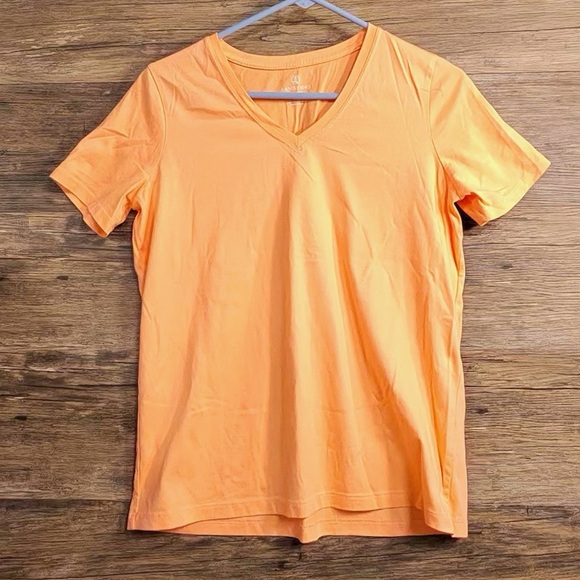 Lands' End Orange Short Sleeve V-Neck Top - Picture 1 of 5